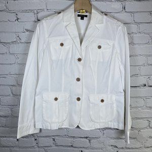 Lands End White Cotton Lightweight Button Front Utility Jacket Womens Size 14